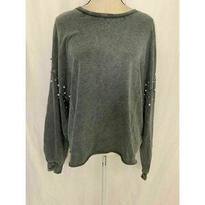 Zara Womens Solid Gray Pearl Long Sleeve Oversized Crew Neck Sweater Top Small